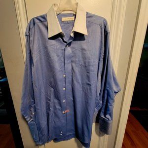 Joseph Abboud Men's Dress Shirt 17 32/33 blue herringbone pattern white collar